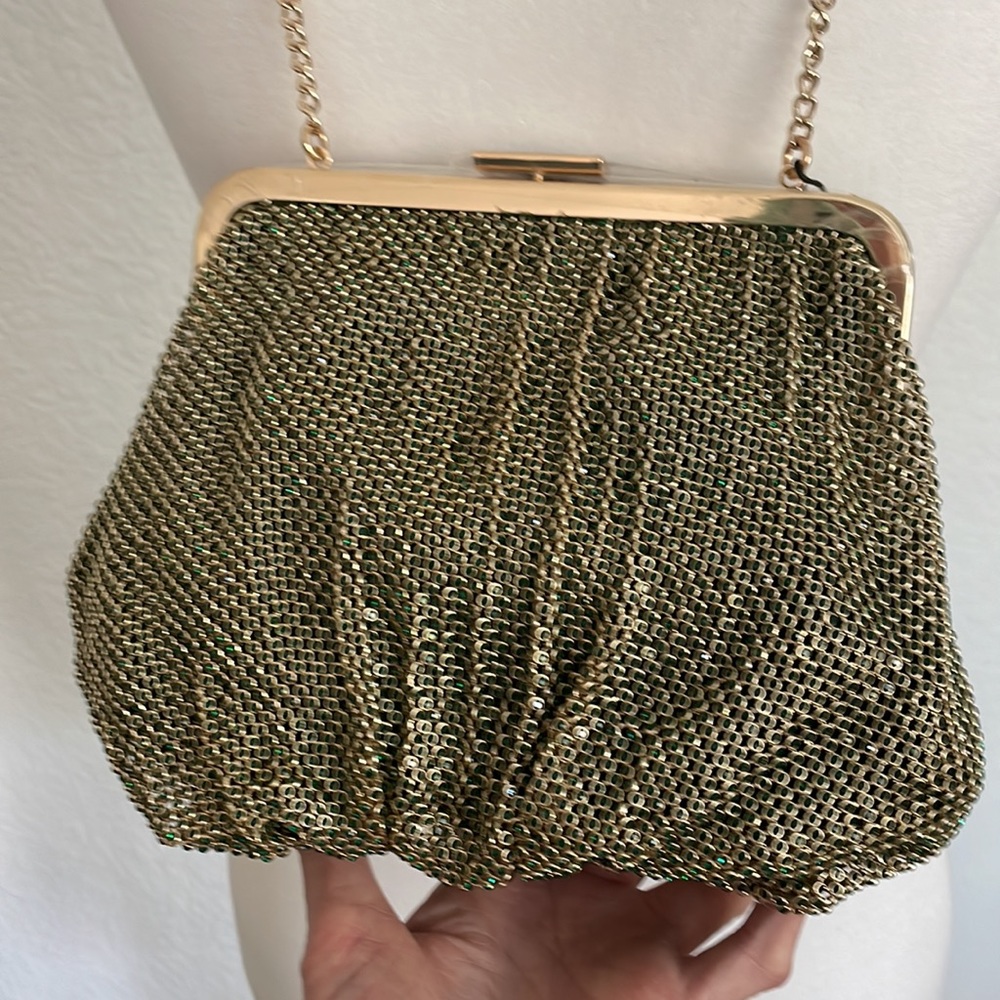 Zara gold & green shimmery chainmail bag